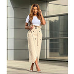 Elegant Button Belt Suit Skirt Sets aclosy