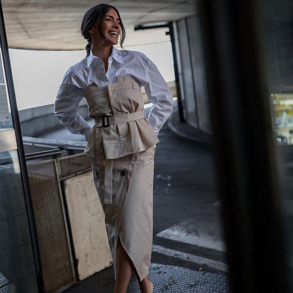 Elegant Button Belt Suit Skirt Sets aclosy