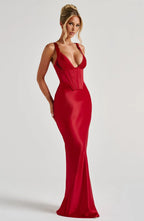 Aleka Perfect Corset Red Maxi Dress