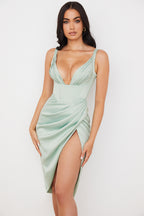 Pure Color Deep V Dress Suspender Skirt aclosy