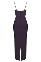 Pile Collar Satin Fishbone Pleated Suspender Long Dress-Light Purple aclosy