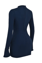 Fashion Long Sleeve Dress With Two Pockets Slim Bodycon Hip Short Dress For Women Aclosy