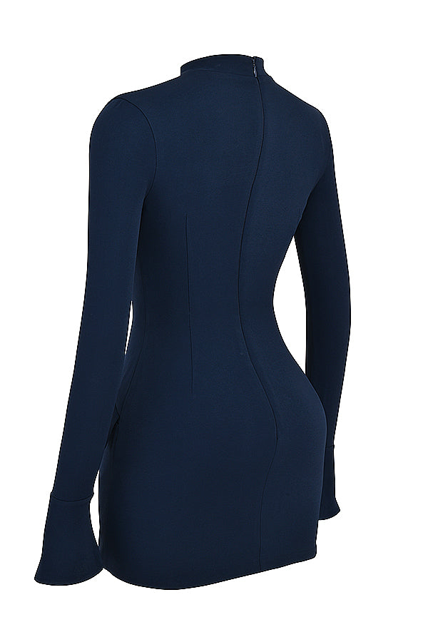 Fashion Long Sleeve Dress With Two Pockets Slim Bodycon Hip Short Dress For Women Aclosy
