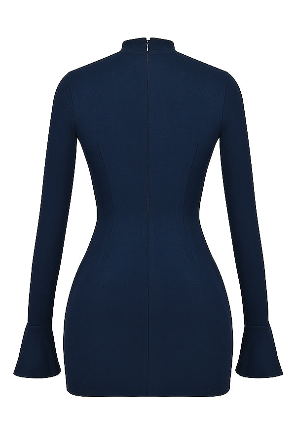 Fashion Long Sleeve Dress With Two Pockets Slim Bodycon Hip Short Dress For Women Aclosy