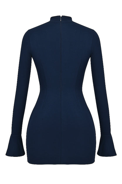 Fashion Long Sleeve Dress With Two Pockets Slim Bodycon Hip Short Dress For Women Aclosy