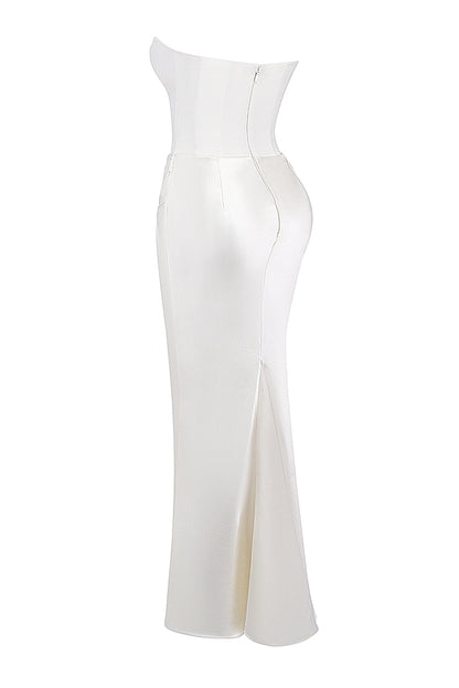 SERAPHINA CORSET SATIN ELEGANCE DRESS-WHITE aclosy