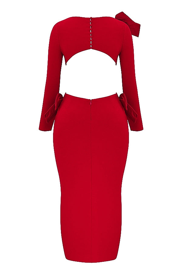 AEILA BOW BACKLESS SPLIT DRESS-RED