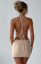 New Knitted Sweater Dress Sexy Pure Desire Wind Hot Girl Backless Hanging Neck Straps Short Dress aclosy