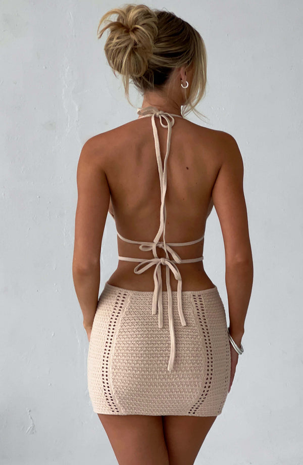 New Knitted Sweater Dress Sexy Pure Desire Wind Hot Girl Backless Hanging Neck Straps Short Dress aclosy