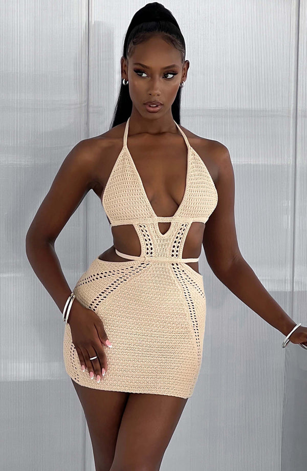 New Knitted Sweater Dress Sexy Pure Desire Wind Hot Girl Backless Hanging Neck Straps Short Dress aclosy