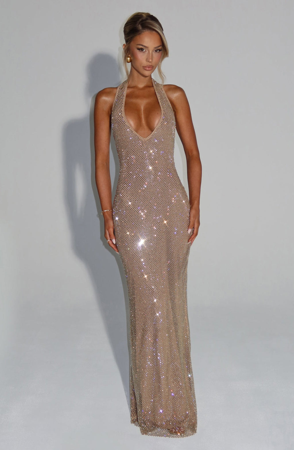 Elegant Sequins Backless Maxi Dress