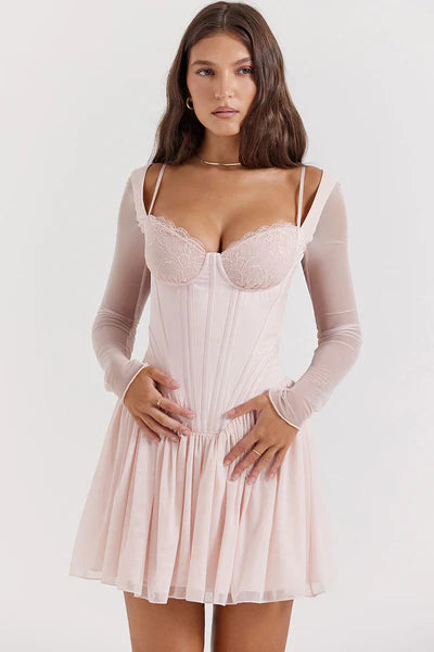 Iver Pink Lace Sweetheart Corset Mini Dress