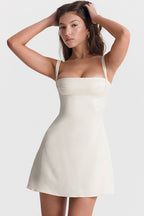 SILKY SATIN SQUARE NECK SUSPENDER STRAP PARTY MINI DRESS ACLOSY