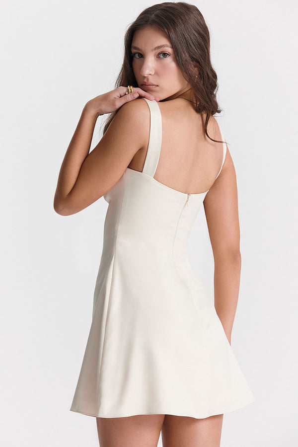 SILKY SATIN SQUARE NECK SUSPENDER STRAP PARTY MINI DRESS ACLOSY