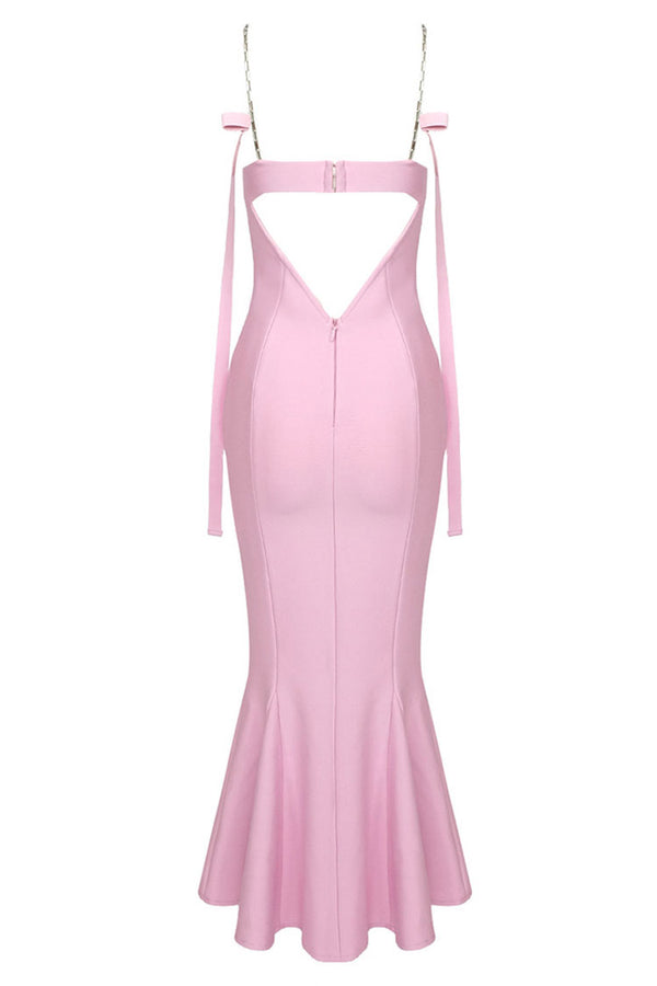 Women's Pink Chain Fishtail Bandage One-piece Dress Aclosy
