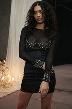 ARINA CRYSTAL BLACK MINI DRESS