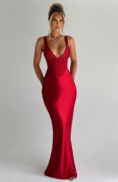Aleka Perfect Corset Red Maxi Dress