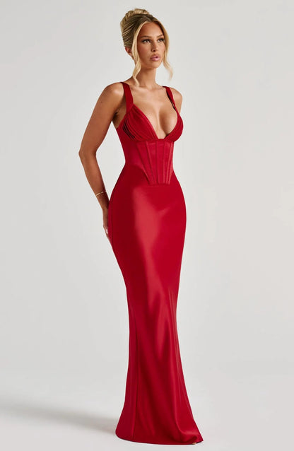 Aleka Perfect Corset Red Maxi Dress