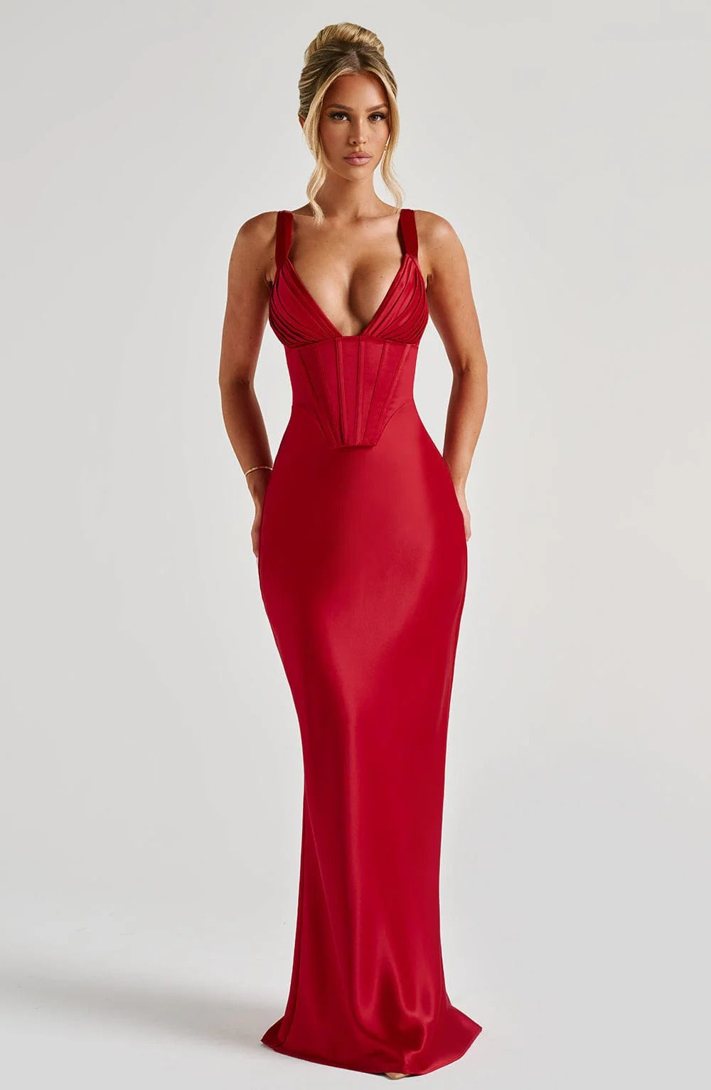 Aleka Perfect Corset Red Maxi Dress