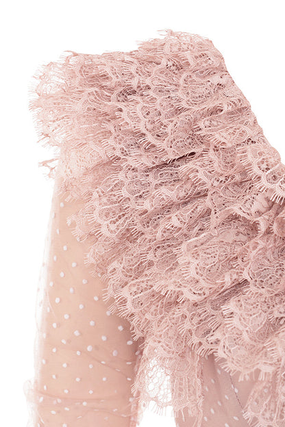 Women's Long-sleeved Lace Screen Sheath Dress Aclosy