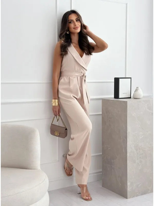 Kasia V‑Neck Sleeveless Belted Jumpsuit