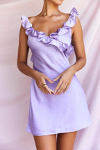 Women's Slim-fit Satin Acetate Stitching Ruffle Ruffle Dress Aclosy