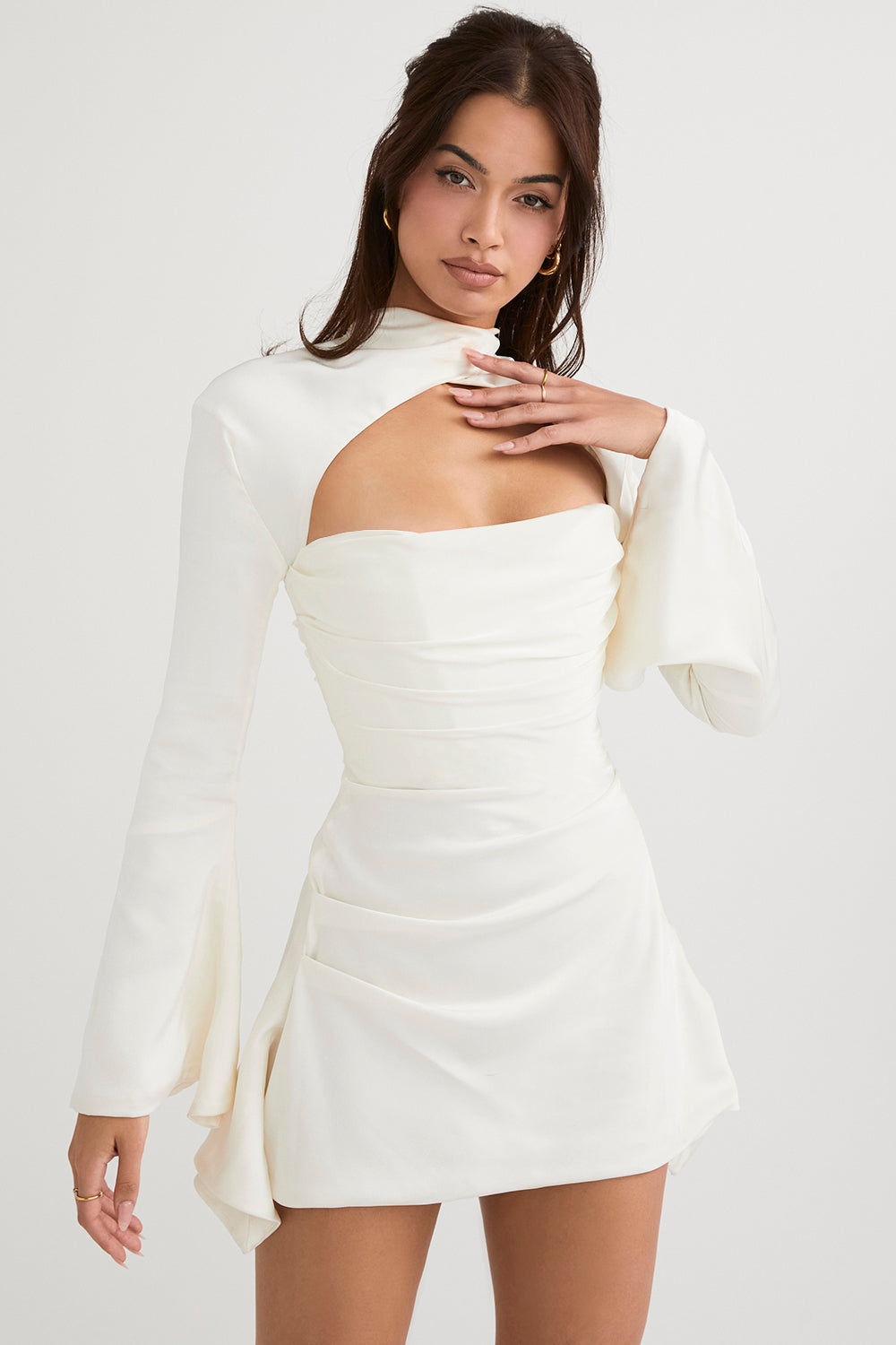 HEILA IVORY DRAPED CORSET DRESS-WHITE aclosy