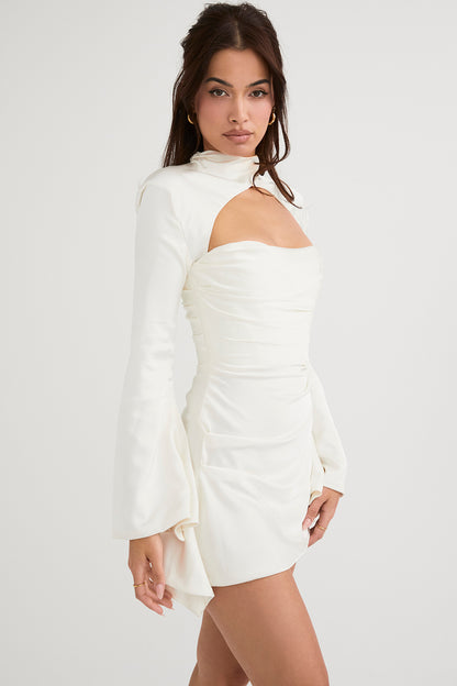 HEILA IVORY DRAPED CORSET DRESS-WHITE aclosy