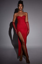 Stitching Slim-fit Shiny Split Suspender Dress Aclosy