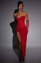 Stitching Slim-fit Shiny Split Suspender Dress Aclosy