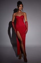 Stitching Slim-fit Shiny Split Suspender Dress Aclosy