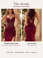 Valeria gown details: beaded sheer corset and lace-up back