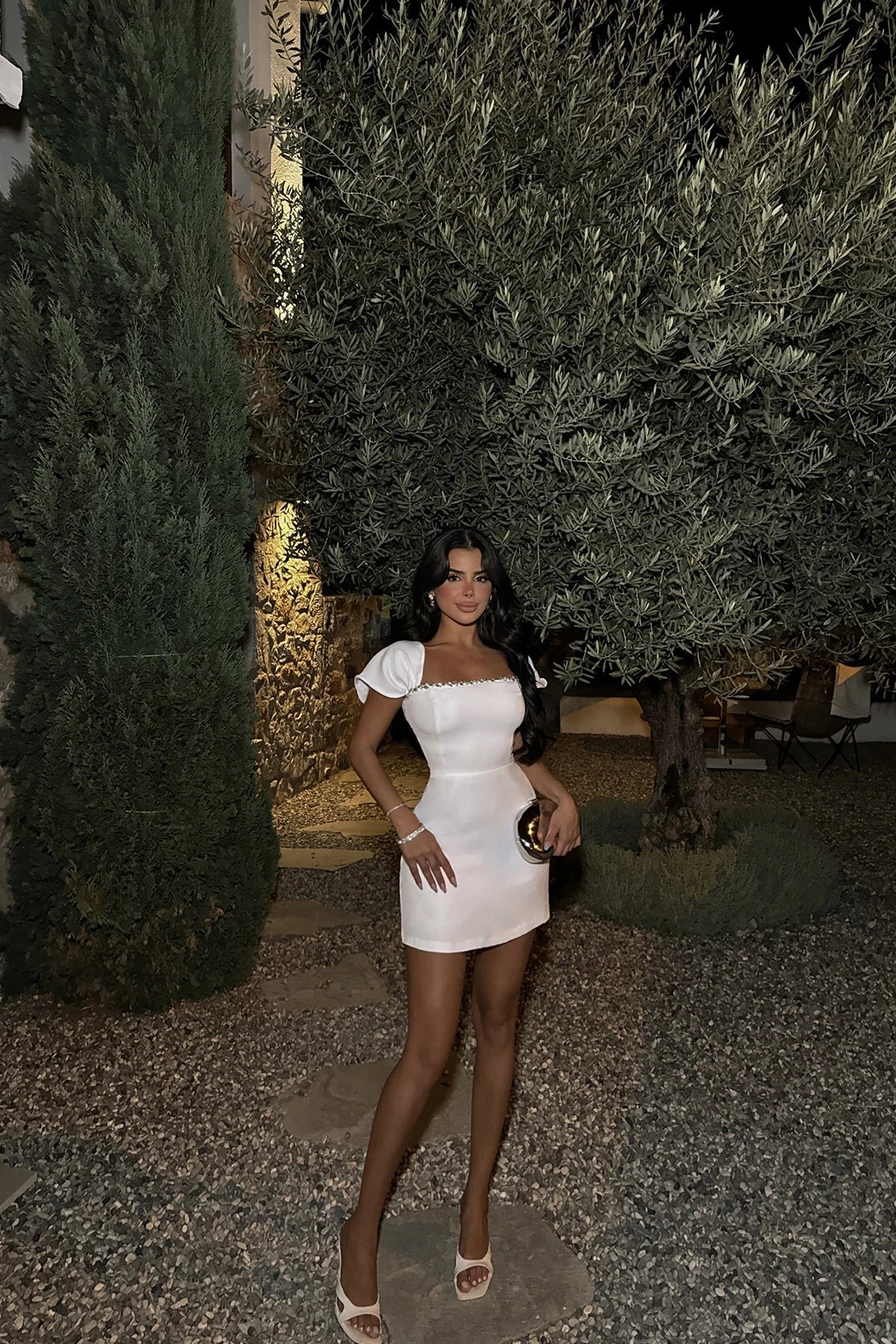 Saliya Rhinestone Off-neck  Bandage Dress