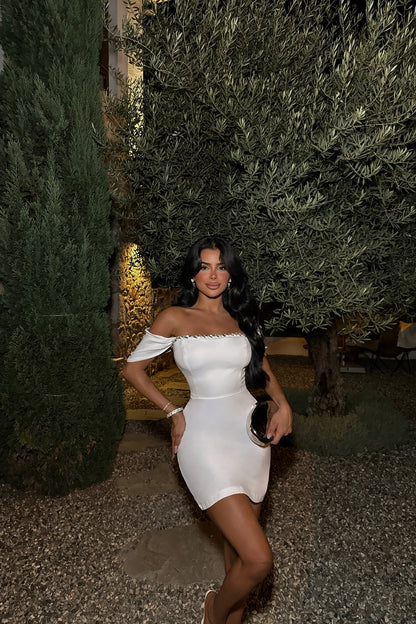 Saliya Rhinestone Off-neck  Bandage Dress