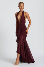 Calia Wine Lace Deep V Maxi Dress