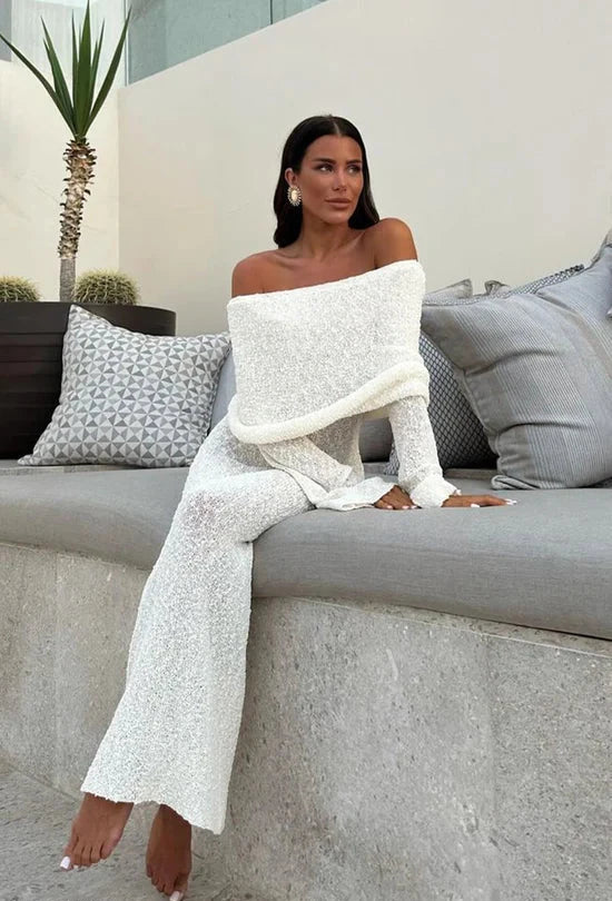 Chic Aerla Off Shoulder Boucle Maxi Dress