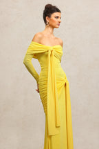 Chic Off-shoulder Long Sleeves Streamer Folds Maxi Dress