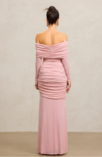 Chic Off-shoulder Long Sleeves Streamer Folds Maxi Dress