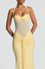 Halter Neck Backless Ruched Maxi Dress