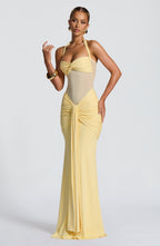 Halter Neck Backless Ruched Maxi Dress