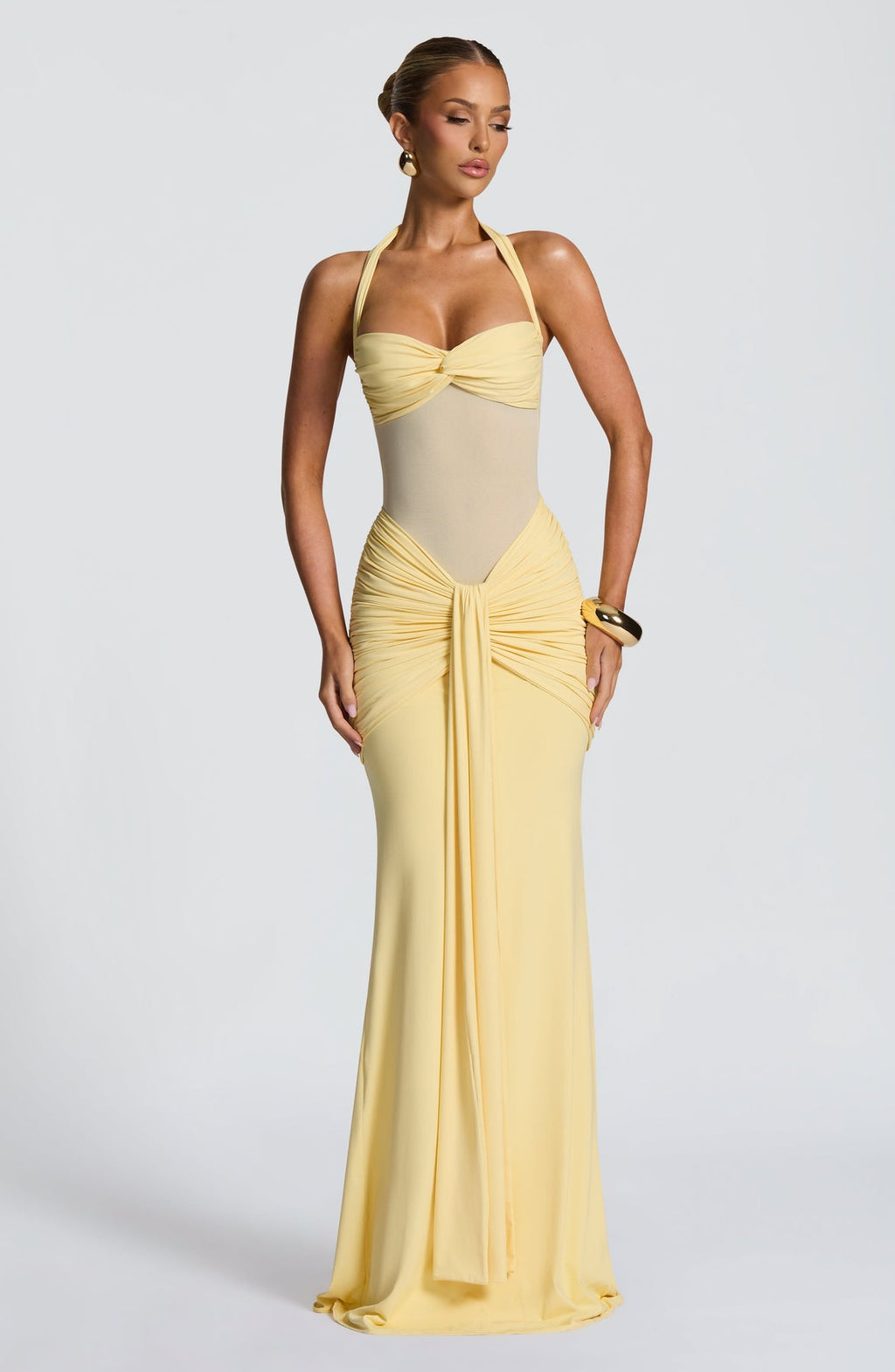 Halter Neck Backless Ruched Maxi Dress