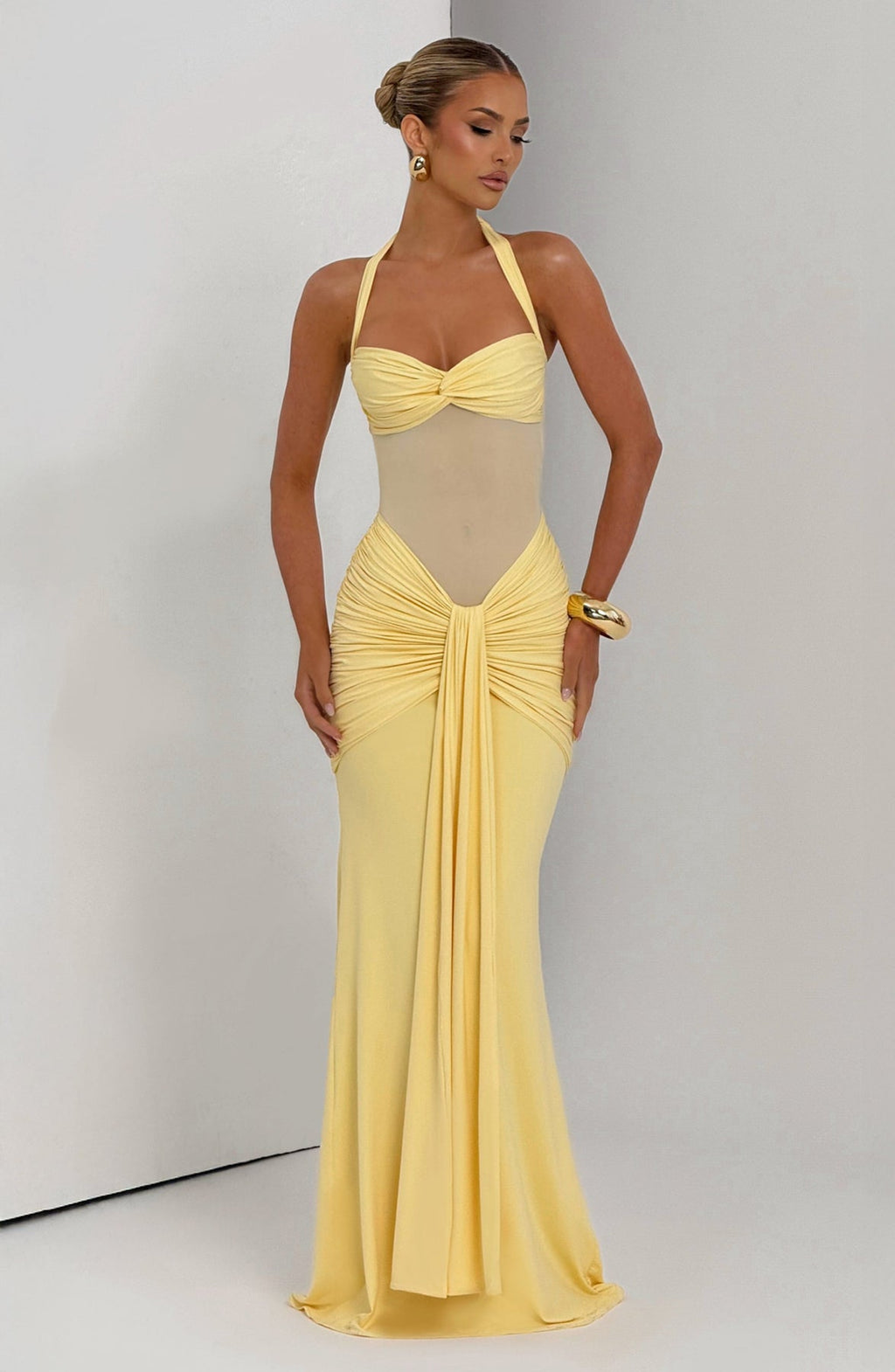 Halter Neck Backless Ruched Maxi Dress