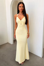 CHIC YELLOW HALTER MAXI DRESS