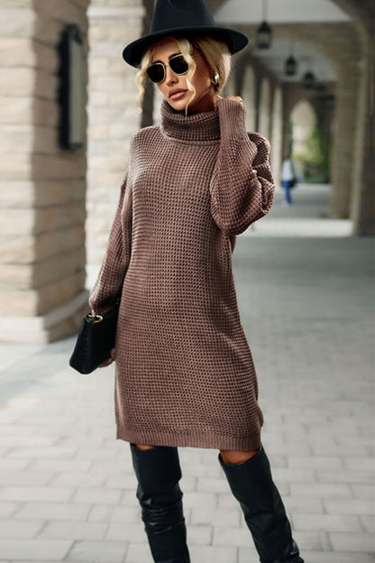 Turtleneck Dropped Shoulder Mini Sweater Dress Trendsi