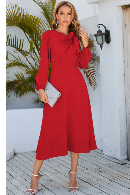 Twisted Long Sleeve Midi Dress Trendsi