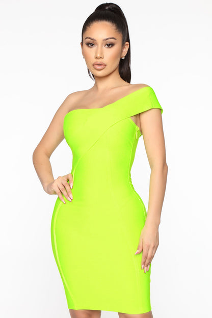 One Shoulder Bandage Dress-Aclosy Green aclosy