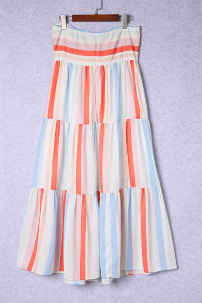 Striped Strapless Sweetheart Neck Dress Trendsi
