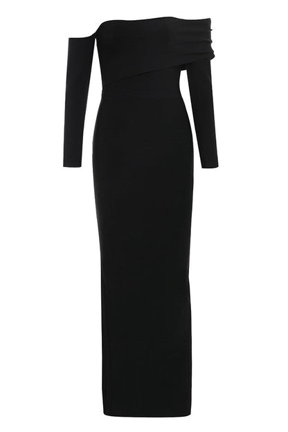 Meiga Off shoulder Slit Bandage Maxi Evening Dress-Black aclosy