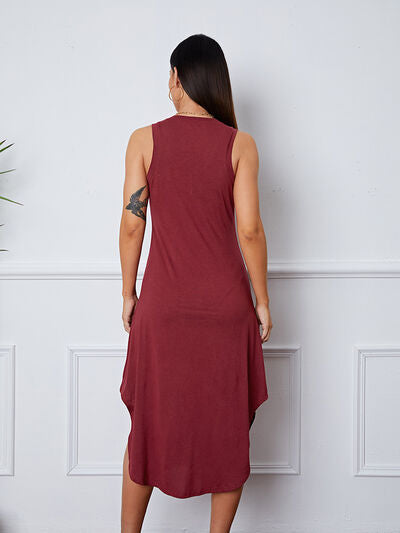 V-Neck Sleeveless Curved Hem Dress Trendsi