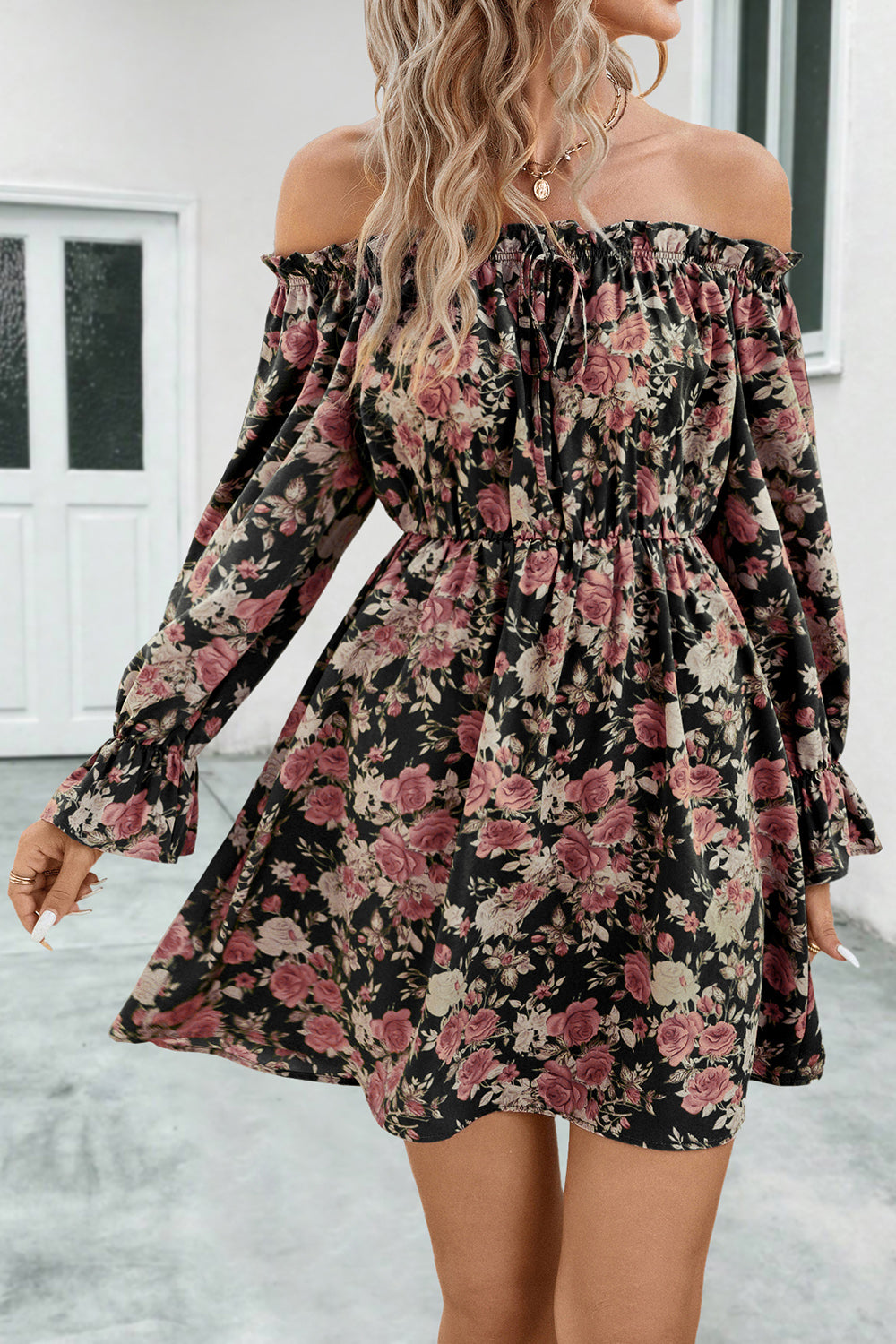 Floral Off-Shoulder Flounce Sleeve Dress Trendsi